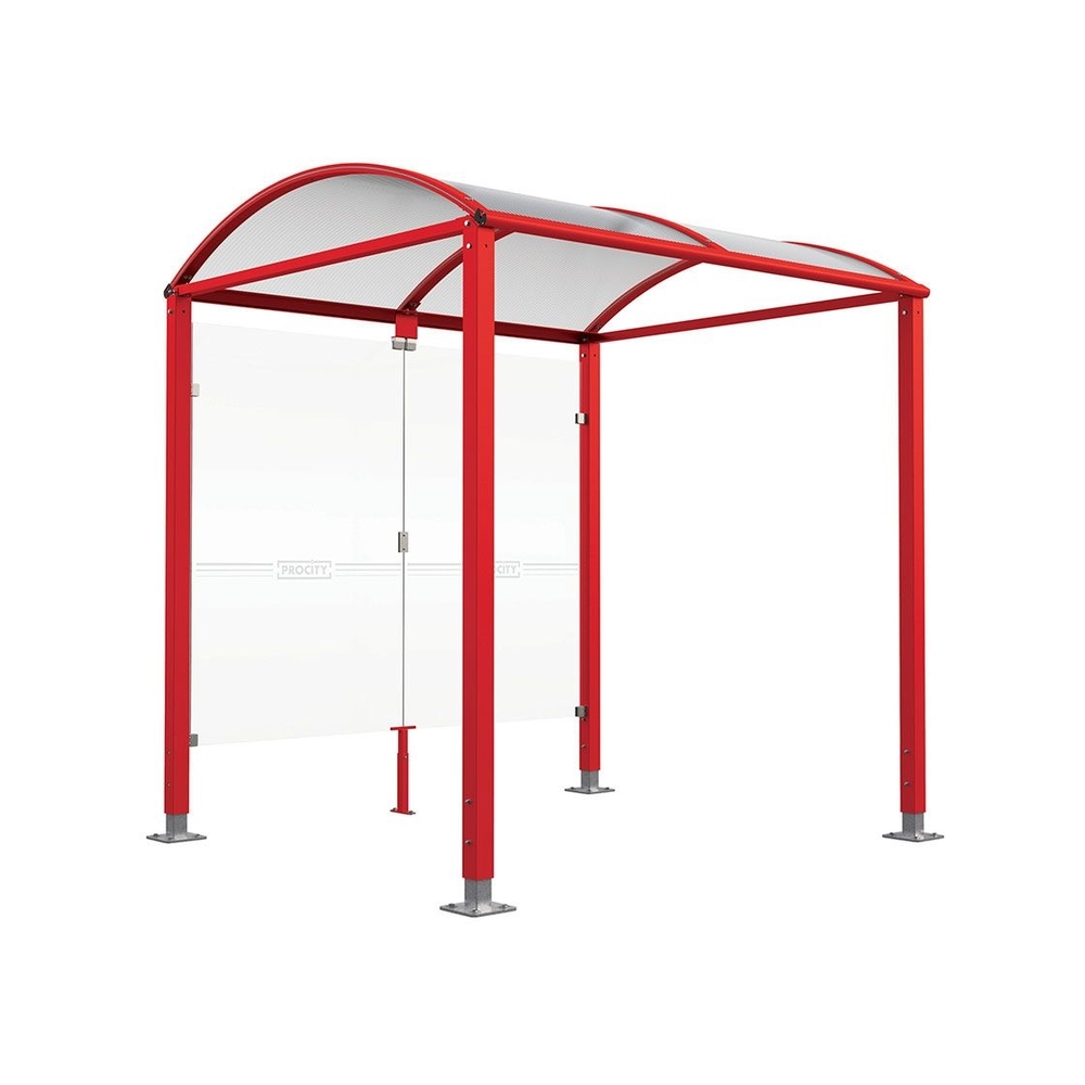 Abri vélos Voûte M bardages en verre RAL3020 - Abri vélos initial bardages de fond - Pieds réglables sur platines - PROCITY - 529024.3020