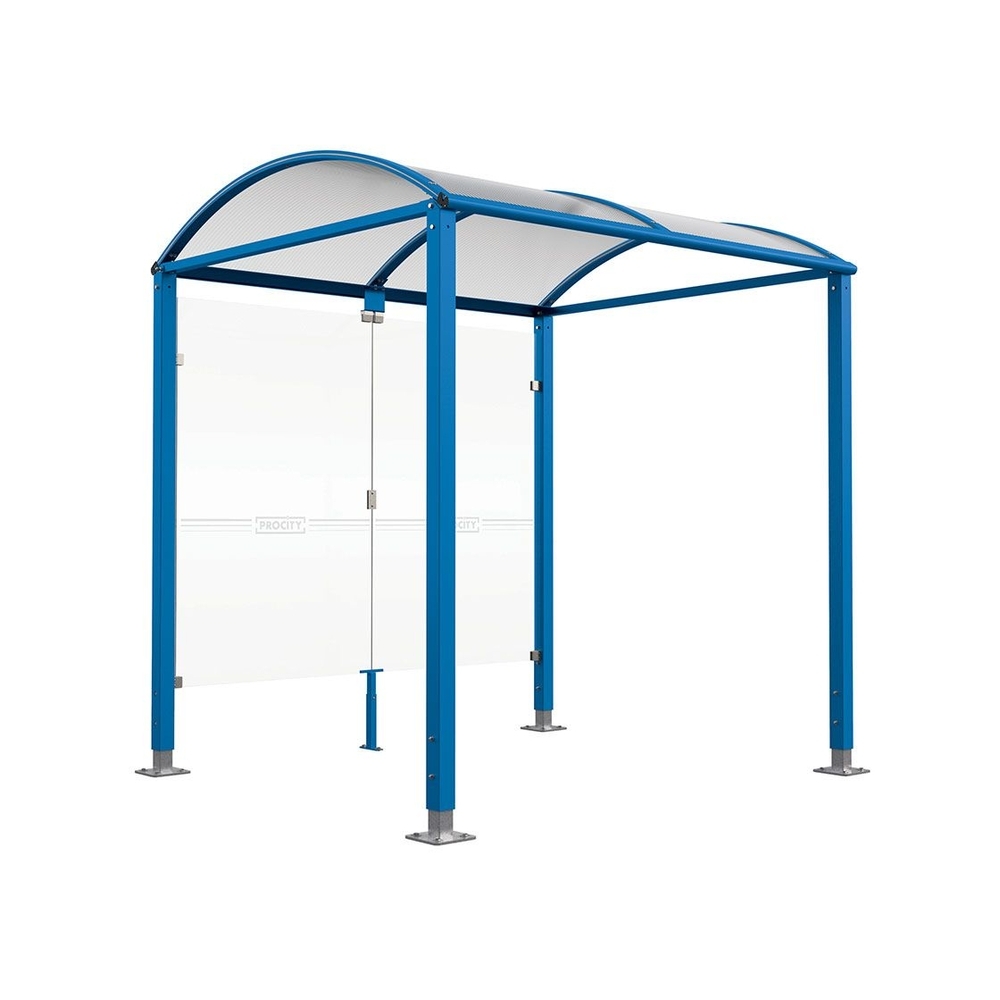 Abri vélos Voûte M bardages en verre RAL5010 - Abri vélos initial bardages de fond - Pieds réglables sur platines - PROCITY - 529024.5010