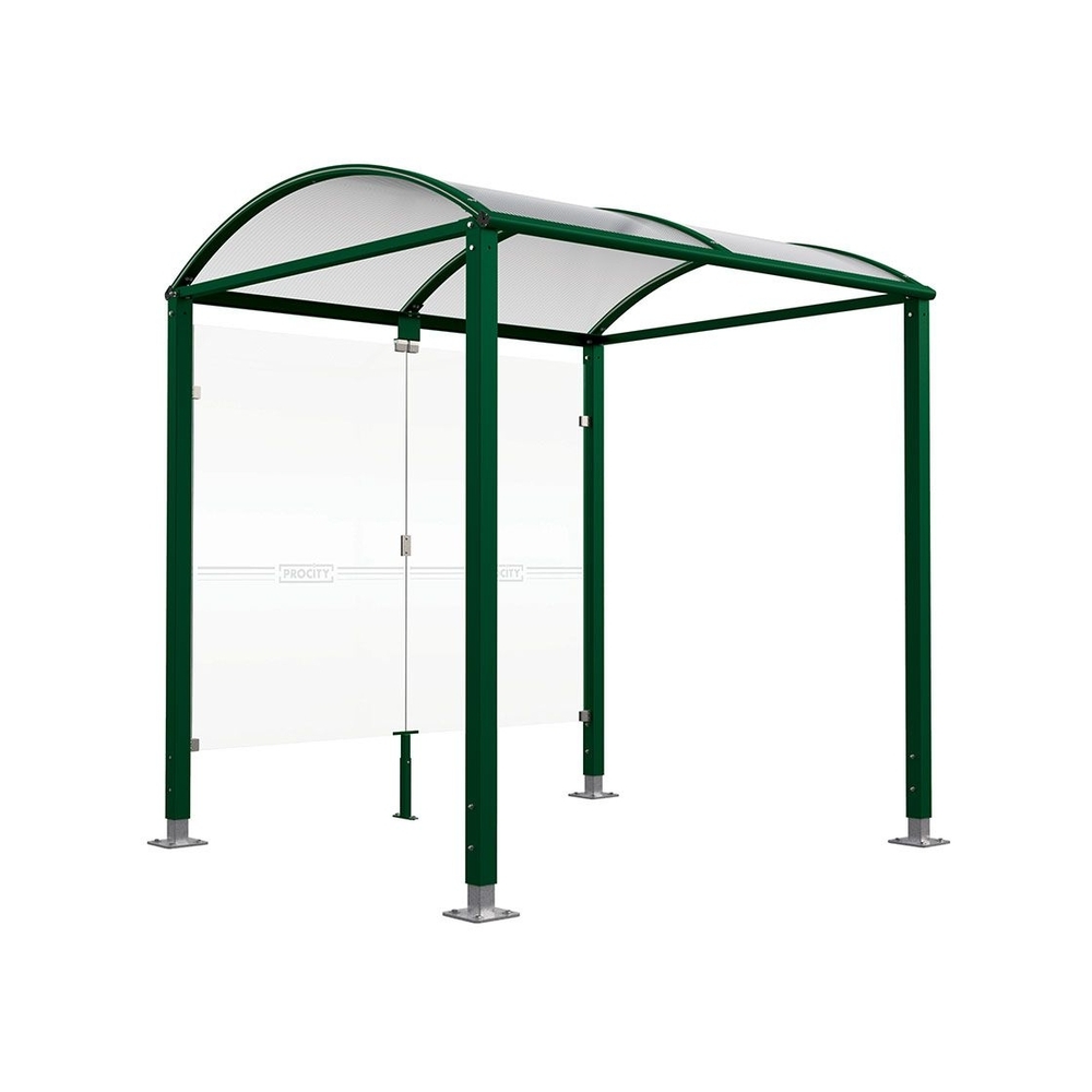 Abri vélos Voûte M bardages en verre RAL6005 - Abri vélos initial bardages de fond - Pieds réglables sur platines - PROCITY - 529024.6005