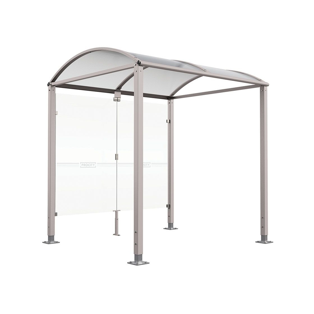 Abri vélos Voûte M bardages en verre RAL7044 - Abri vélos initial bardages de fond - Pieds réglables sur platines - PROCITY - 529024.7044