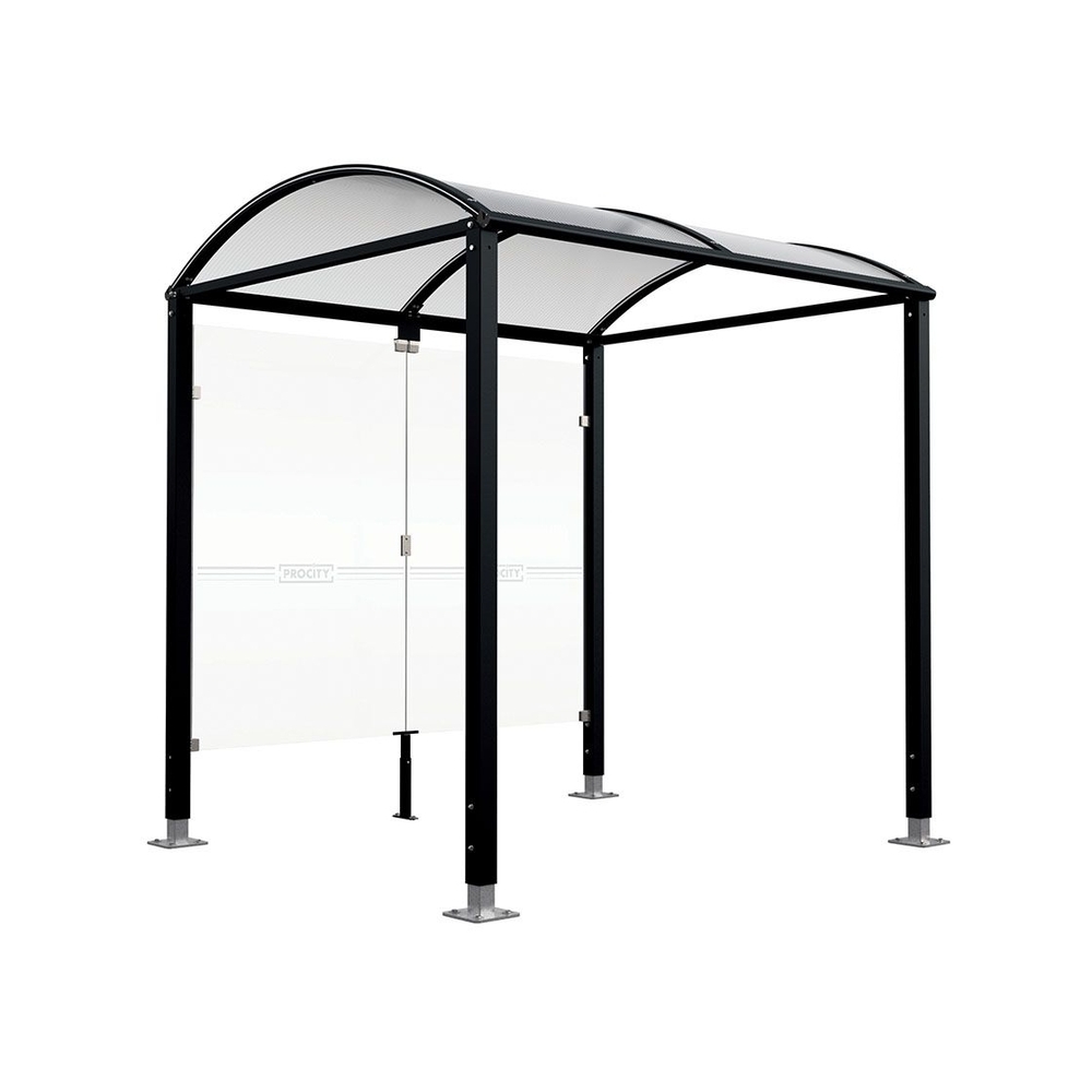 Abri vélos Voûte M bardages en verre RAL9005 - Abri vélos initial bardages de fond - Pieds réglables sur platines - PROCITY - 529024.9005