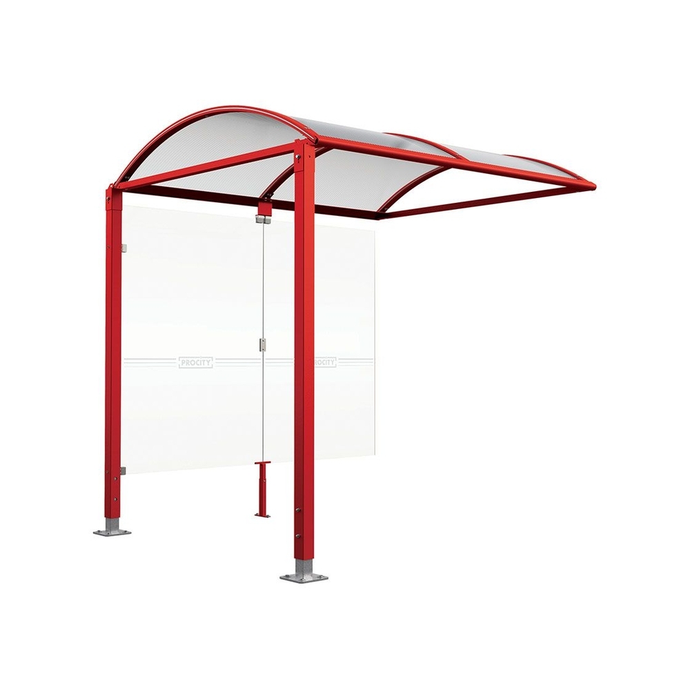 Abri vélos Voûte M bardages en verre RAL3020 - Abri vélos complémentaire bardages de fond - Pieds réglables sur platines - PROCITY - 529025.3020