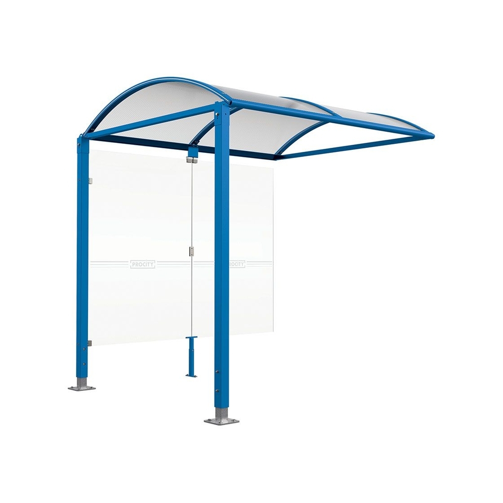 Abri vélos Voûte M bardages en verre RAL5010 - Abri vélos complémentaire bardages de fond - Pieds réglables sur platines - PROCITY - 529025.5010