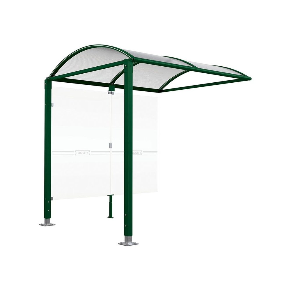 Abri vélos Voûte M bardages en verre RAL6005 - Abri vélos complémentaire bardages de fond - Pieds réglables sur platines - PROCITY - 529025.6005