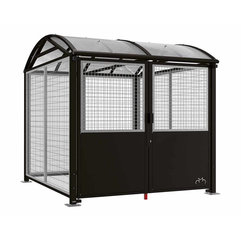 Abri vélos et motos Voûte sécurisé L RAL9005 - Initial bardages et porte - Grillage en galva - Clé européenne - PROCITY - 529090.9005