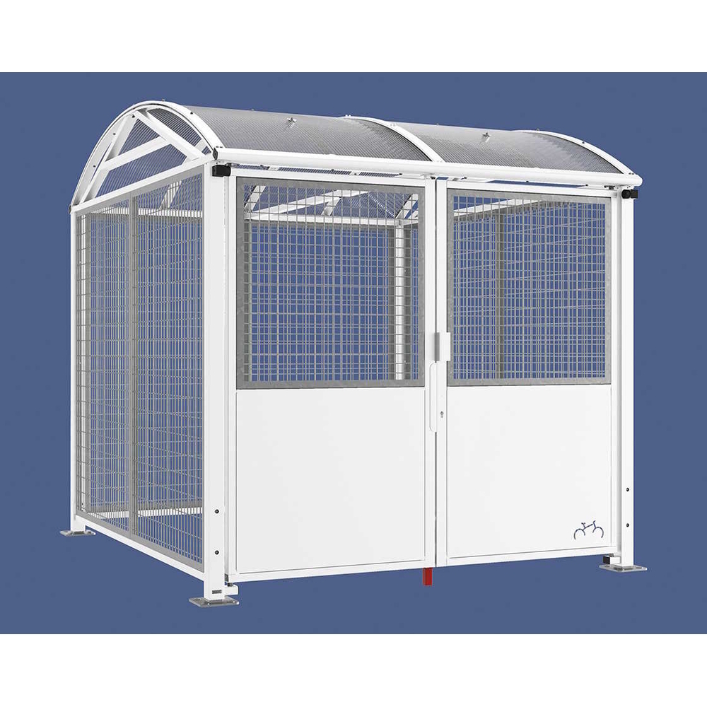 Abri vélos et motos Voûte sécurisé L RAL9010 - Initial bardages et porte - Grillage en galva - Clé européenne - PROCITY - 529090.9010