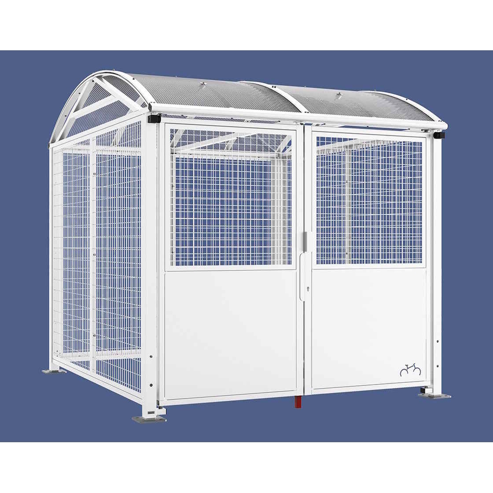 Abri vélos et motos Voûte sécurisé L RAL9010 - Initial bardages et porte - Grillage peint - Clé européenne - PROCITY - 529091.9010