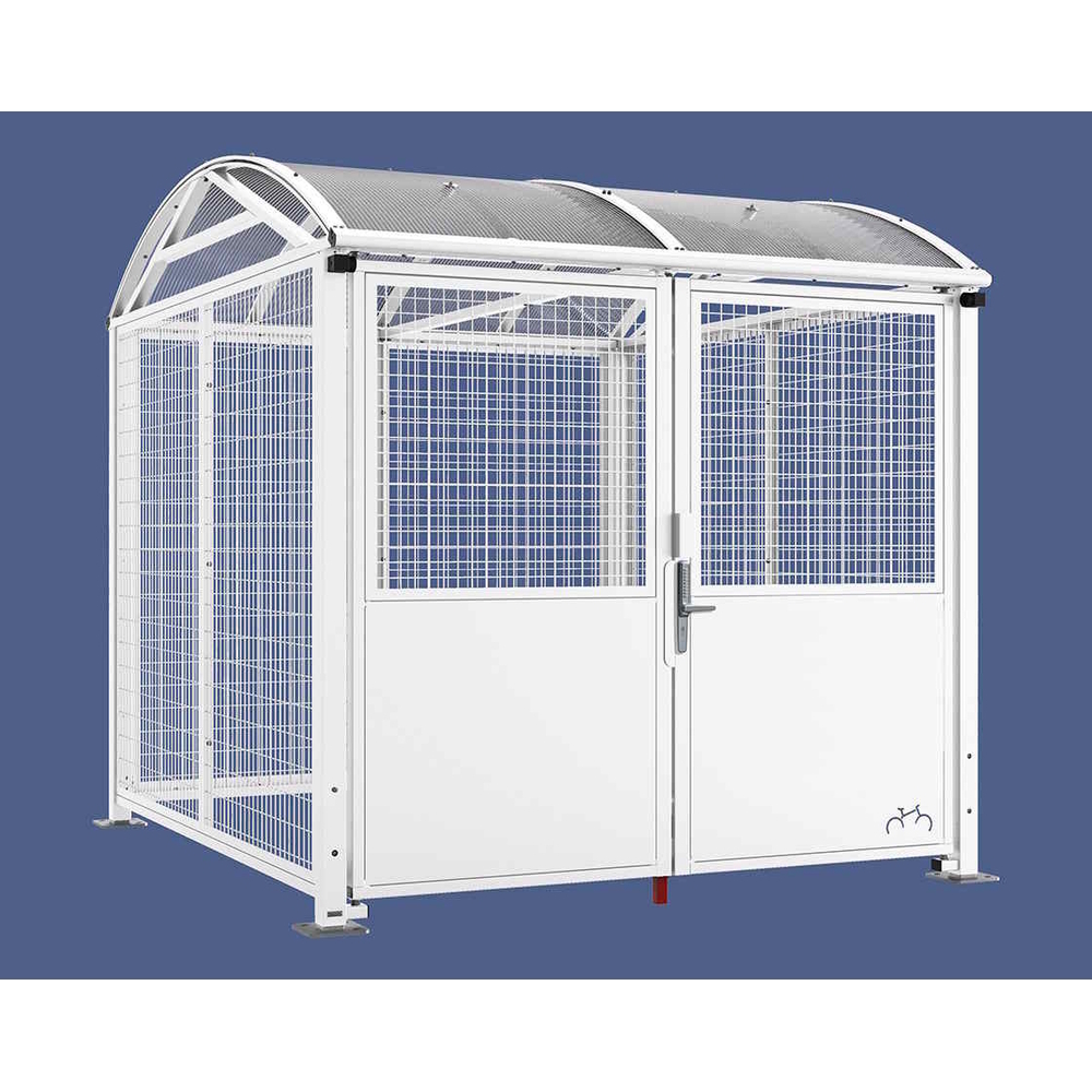 Abri vélos et motos Voûte sécurisé L RAL9010 - Initial bardages et porte - Grillage peint - Digicode - PROCITY - 529091D.9010