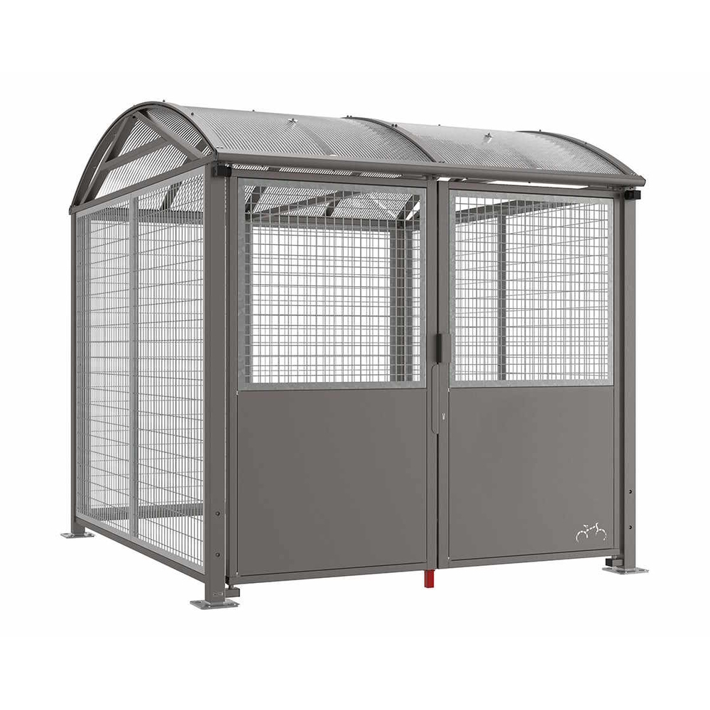 Abri vélos et motos Voûte sécurisé L RAL9005 - compl bardages et porte - Grillage en galva - Digicode - PROCITY - 529092D.9005