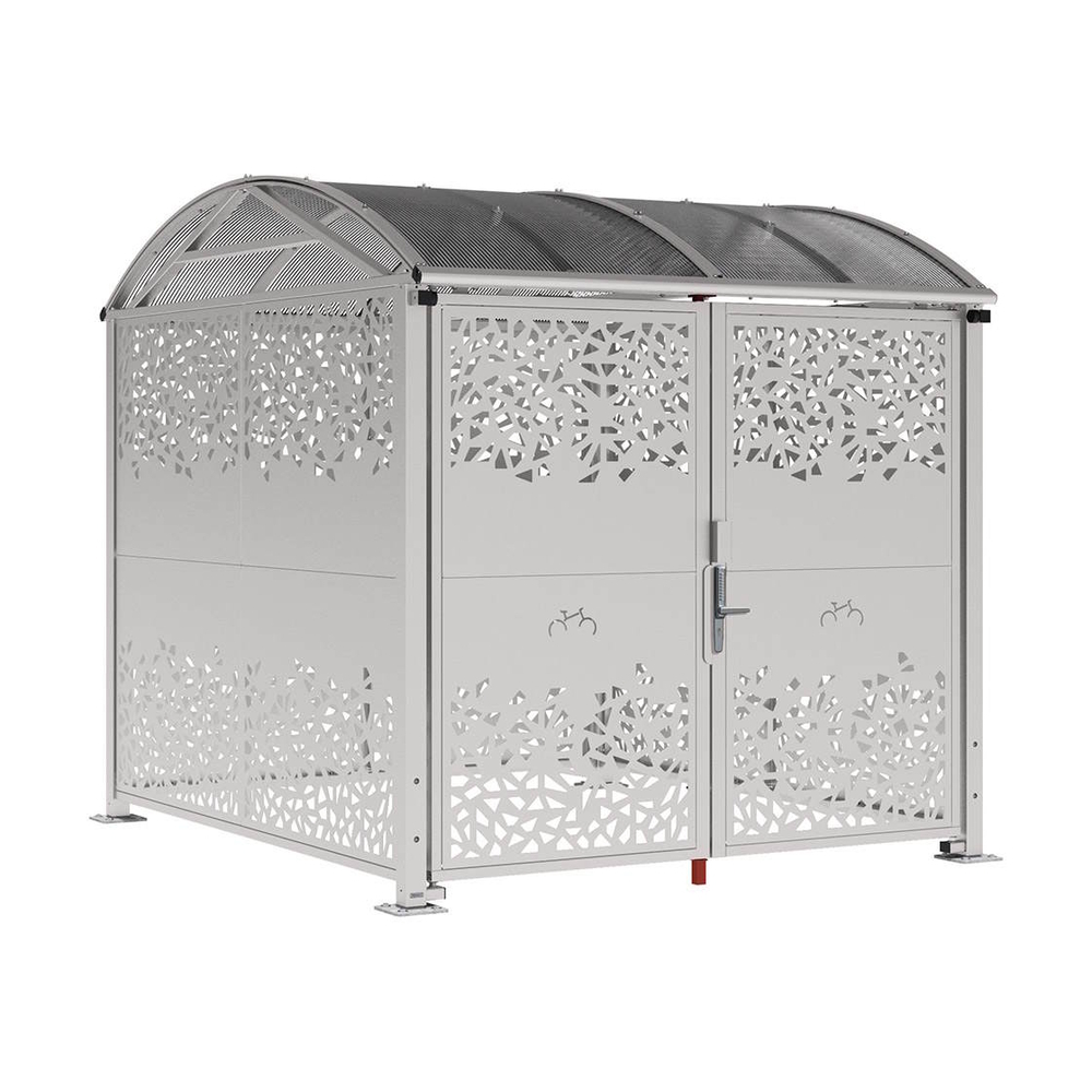 Abri vélos et motos Voûte sécurisé L tôle décorative RAL7044 - Initial bardages et porte - Digicode - PROCITY - 529097D.7044