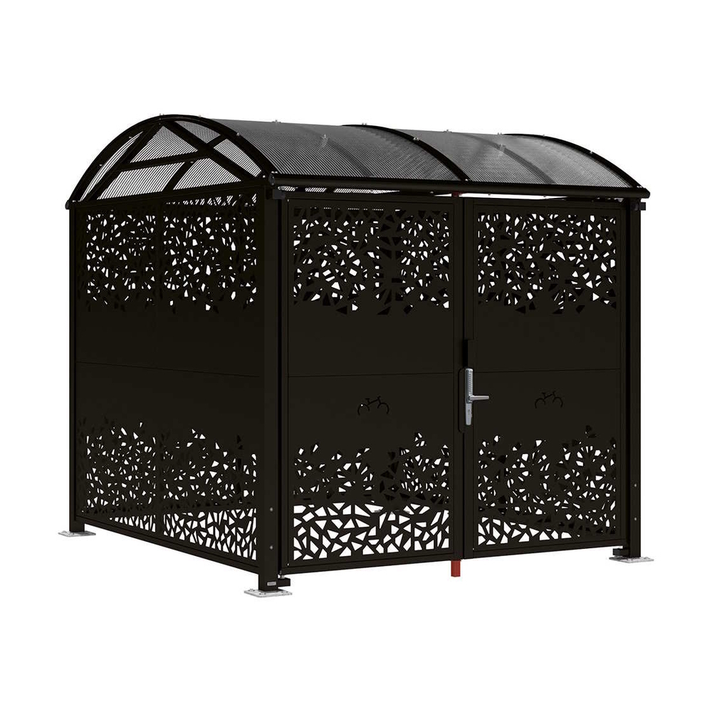 Abri vélos et motos Voûte sécurisé L tôle décorative RAL9005 - Initial bardages et porte - Digicode - PROCITY - 529097D.9005