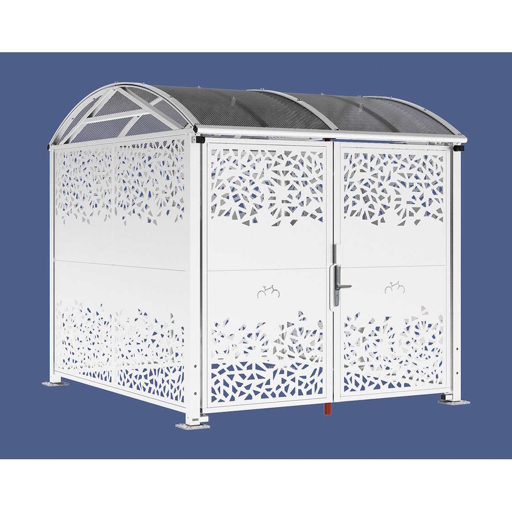 Abri vélos et motos Voûte sécurisé L tôle décorative RAL9010 - Initial bardages et porte - Digicode - PROCITY - 529097D.9010