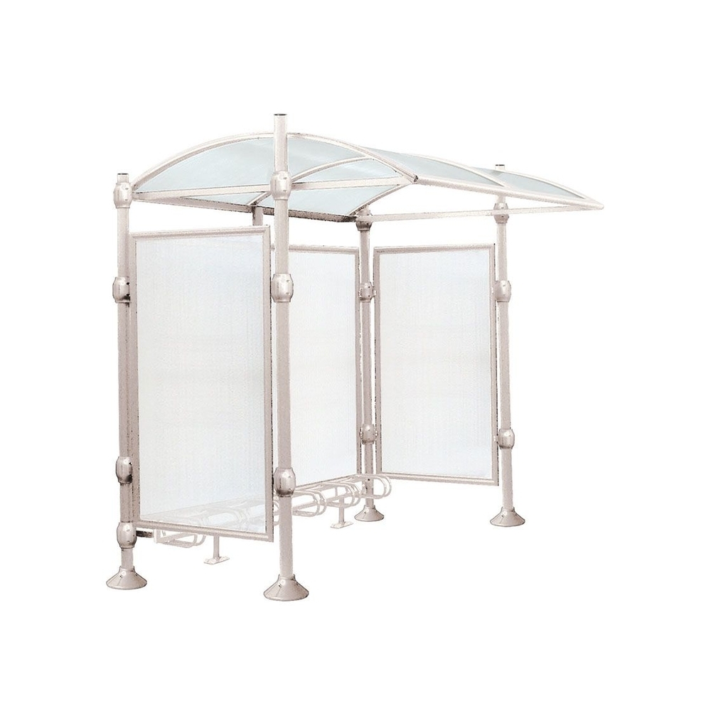 Abri vélos Province Inox brossé RAL7044 - Tout-en-un Abri initial + range vélos + bardages latéraux et de fond + colliers - PROCITY - 529164.7044