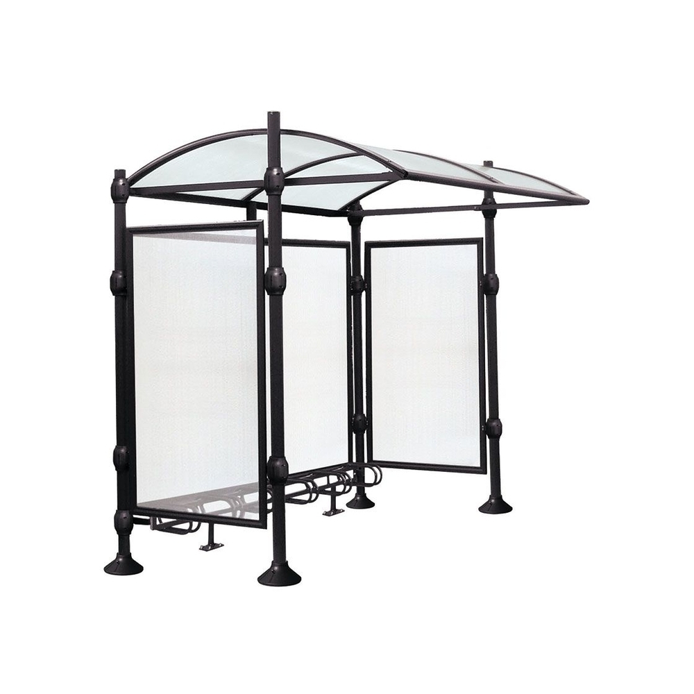 Abri vélos Province Inox brossé RAL9005 - Tout-en-un Abri initial + range vélos + bardages latéraux et de fond + colliers - PROCITY - 529164.9005