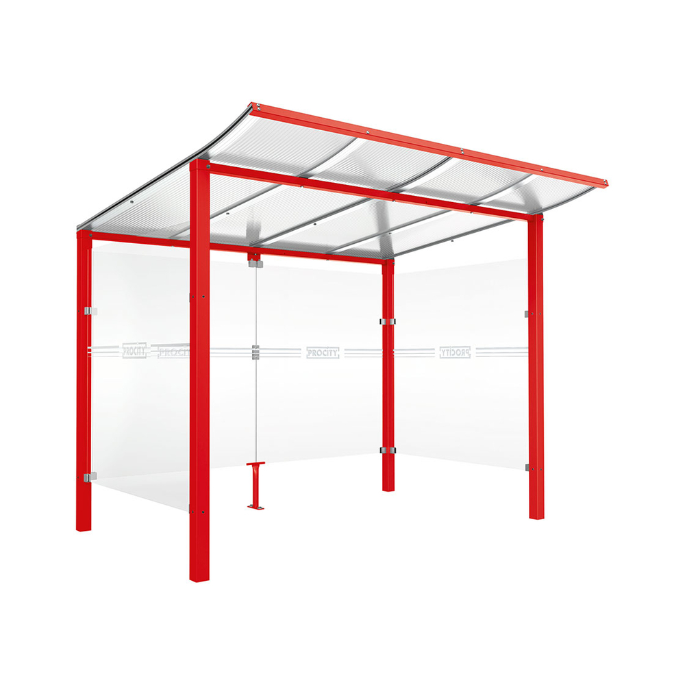 Abri vélos Modulo bardages en verre RAL3020 - Initial + bardage de fond et latéraux - Scellement direct - Prof 2000mm - PROCITY - 529170.3020