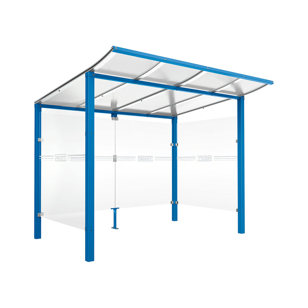 Abri vélos Modulo bardages en verre RAL5010 - Initial + bardage de fond et latéraux - Scellement direct - Prof 2000mm - PROCITY - 529170.5010