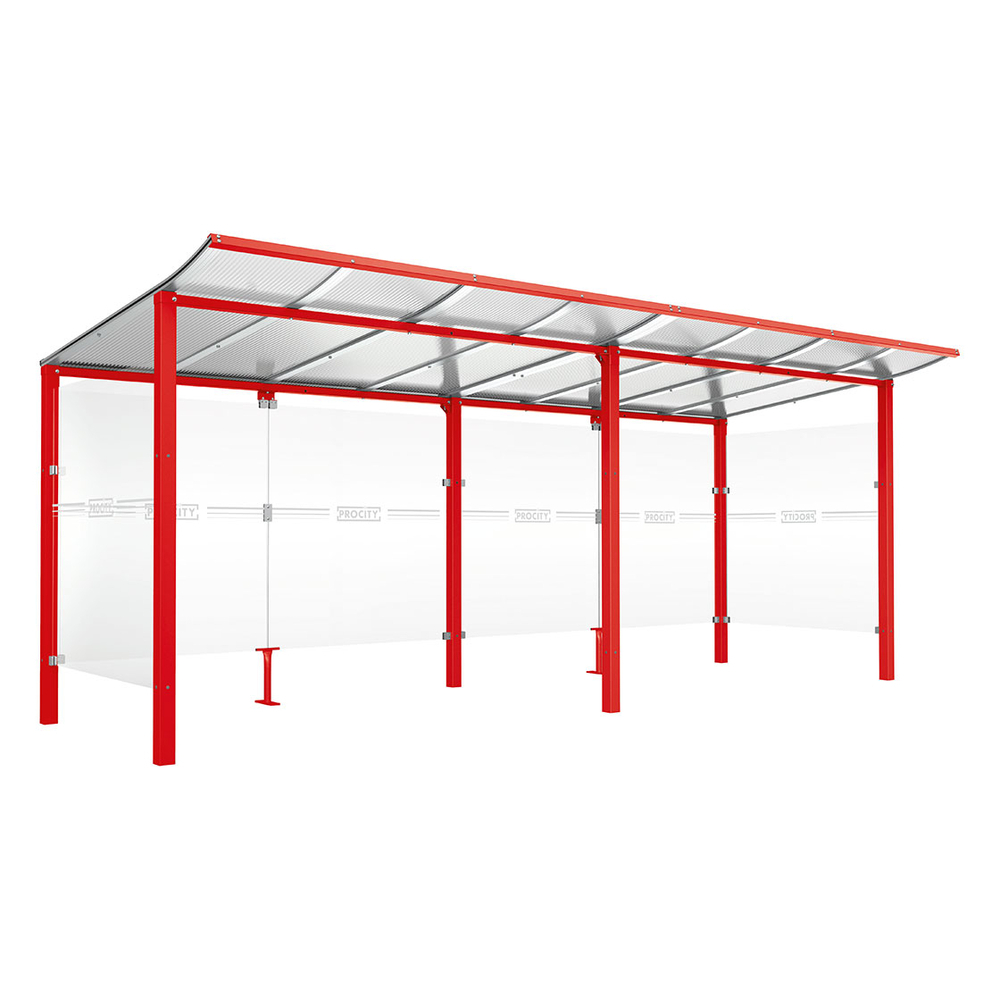 Abri vélos Modulo bardages en verre RAL3020 - initial + compl + bardages de fond et latéraux - Scellement direct - Prof 2000mm - PROCITY - 529171.3020