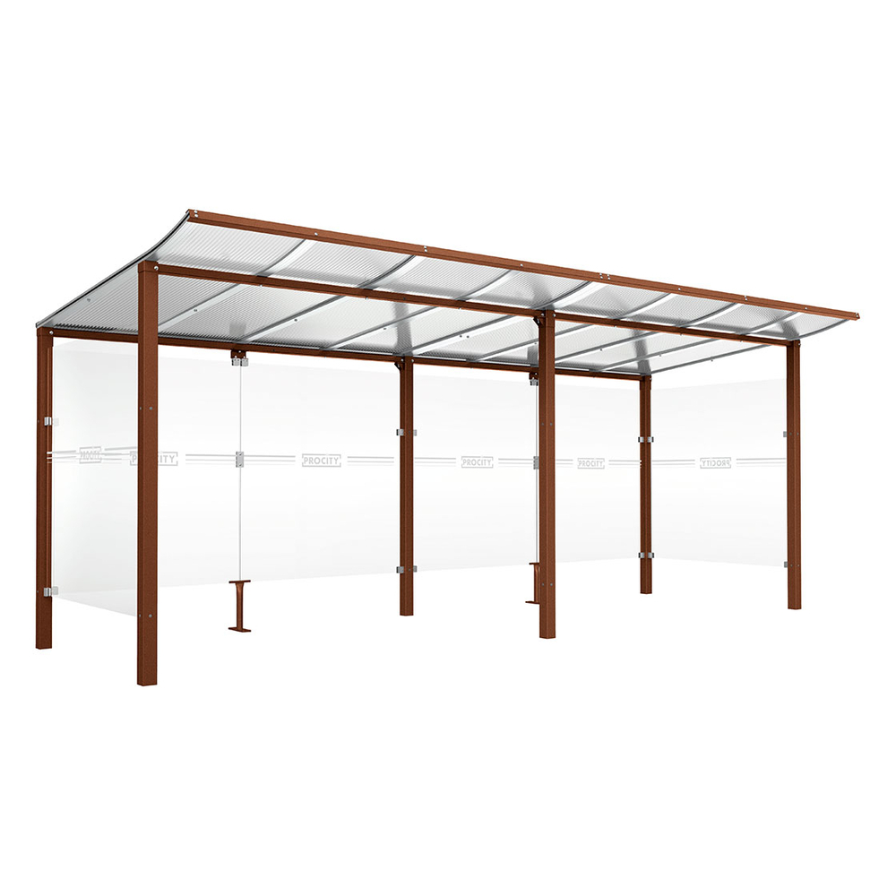 Abri vélos Modulo bardages en verre Aspect Corten - initial + compl + bardages de fond et latéraux - Scellement direct - Prof 2000mm - PROCITY - 529171.S025