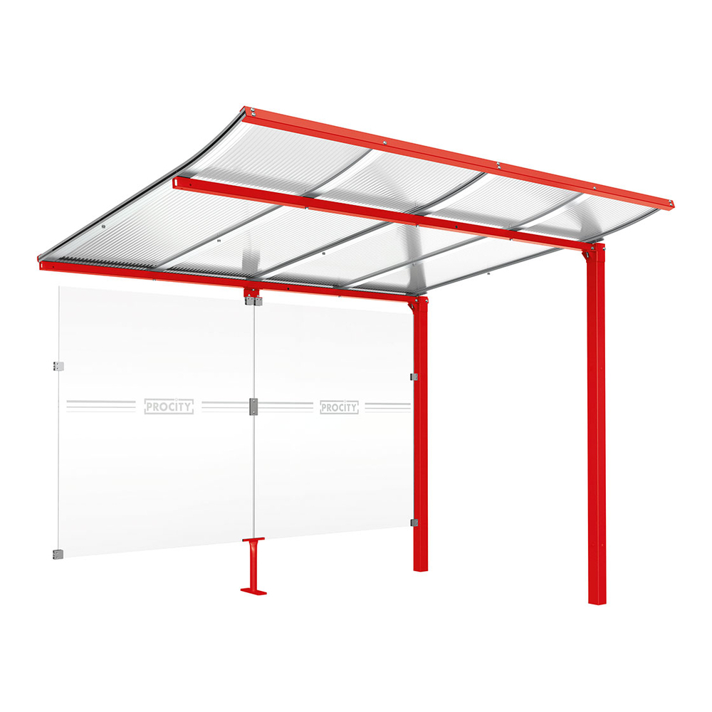 Abri vélos Modulo bardages en verre RAL3020 - compl + bardage de fond - Scellement direct - Prof 2000mm - PROCITY - 529172.3020