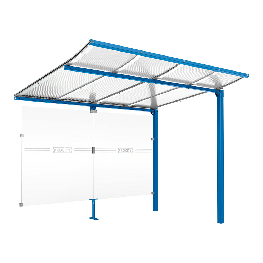 Abri vélos Modulo bardages en verre RAL5010 - compl + bardage de fond - Scellement direct - Prof 2000mm - PROCITY - 529172.5010