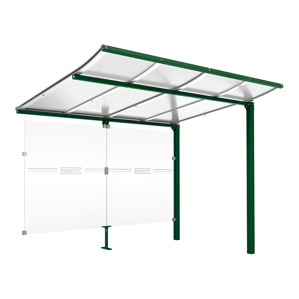 Abri vélos Modulo bardages en verre RAL6005 - compl + bardage de fond - Scellement direct - Prof 2000mm - PROCITY - 529172.6005
