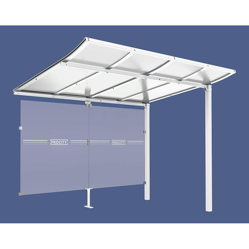 Abri vélos Modulo bardages en verre RAL9010 - compl + bardage de fond - Scellement direct - Prof 2000mm - PROCITY - 529172.9010
