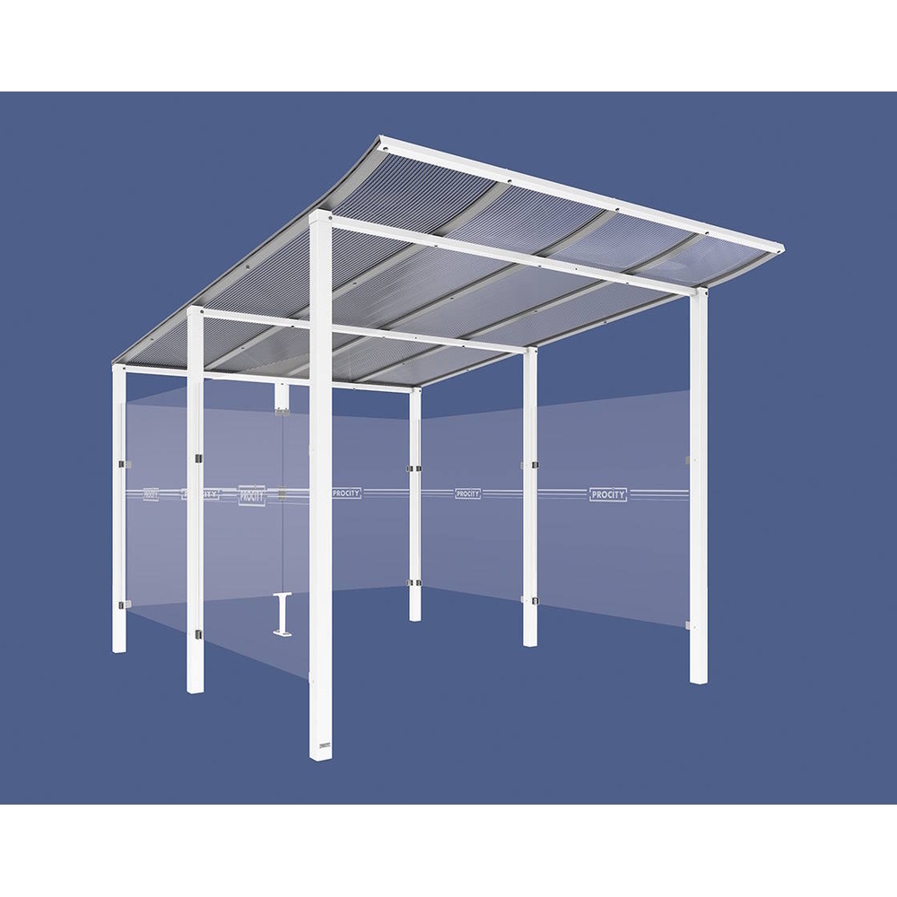 Abri vélos Modulo bardages en verre RAL9010 - Initial + bardage de fond et latéraux - Scellement direct - Prof 3400mm - PROCITY - 529190.9010