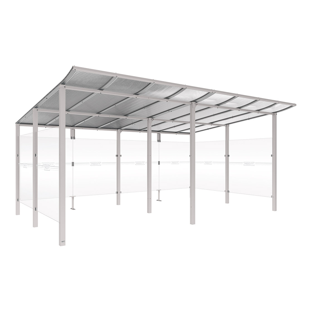 Abri vélos Modulo bardages en verre RAL7044 - initial + compl + bardages de fond et latéraux - Scellement direct - Prof 3400mm - PROCITY - 529191.7044