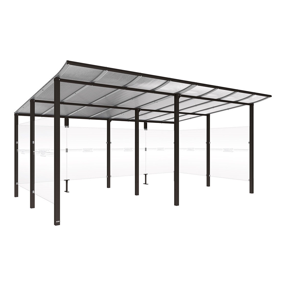 Abri vélos Modulo bardages en verre RAL9005 - initial + compl + bardages de fond et latéraux - Scellement direct - Prof 3400mm - PROCITY - 529191.9005