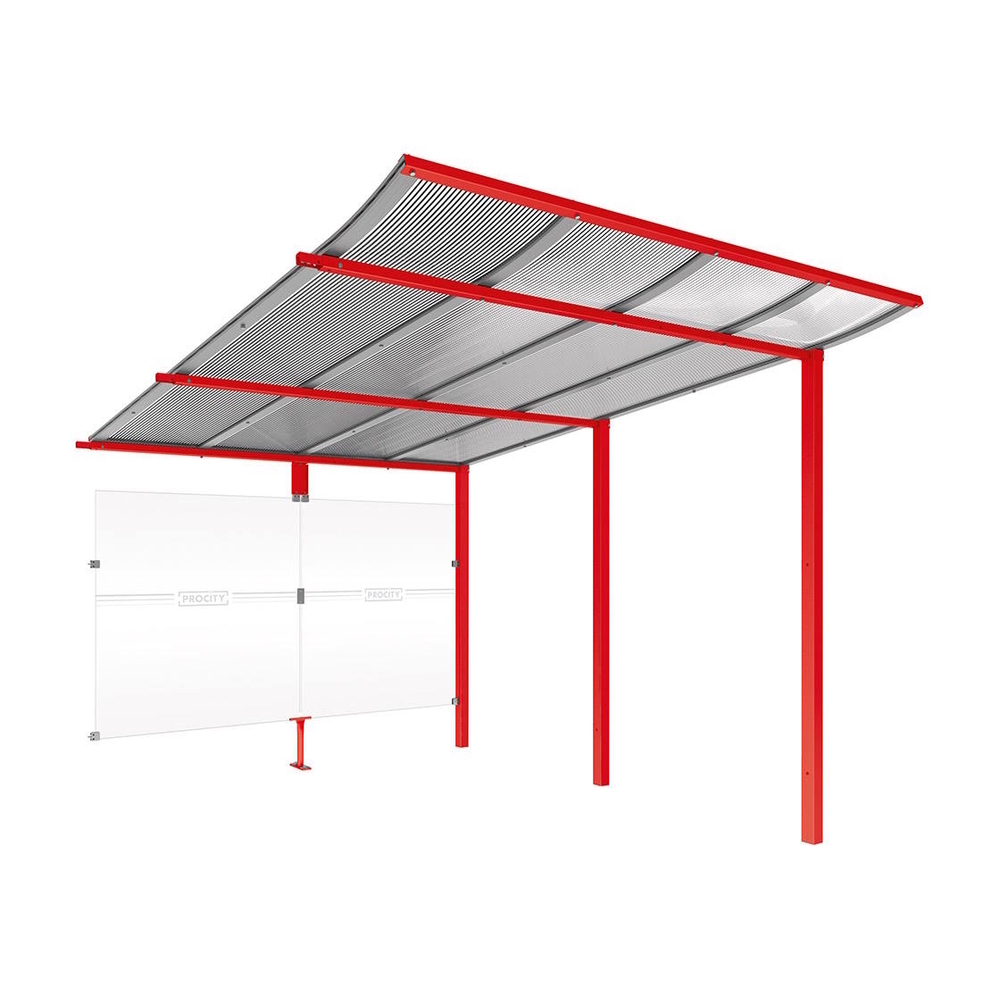 Abri vélos Modulo bardages en verre RAL3020 - compl + bardage de fond - Scellement direct - Prof 3400mm - PROCITY - 529192.3020