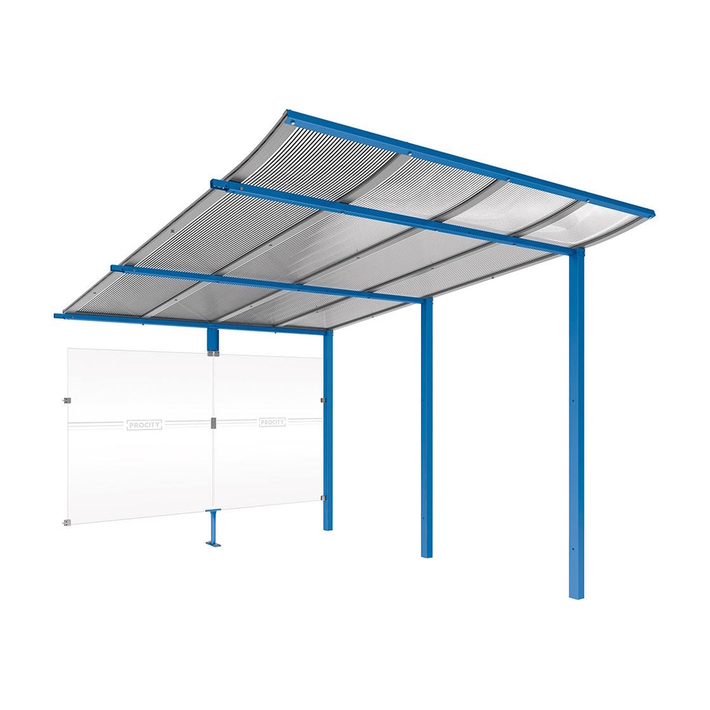 Abri vélos Modulo bardages en verre RAL5010 - compl + bardage de fond - Scellement direct - Prof 3400mm - PROCITY - 529192.5010