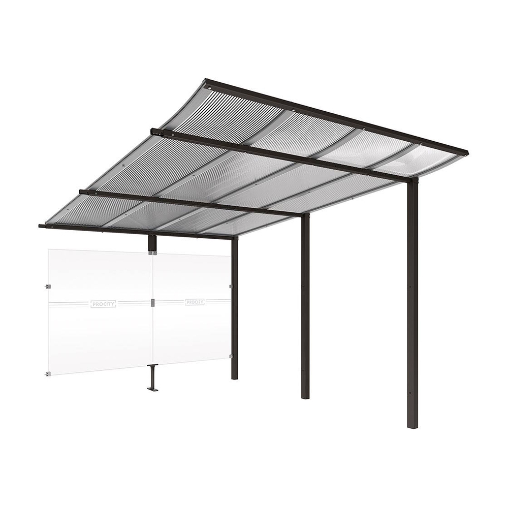 Abri vélos Modulo bardages en verre RAL9005 - compl + bardage de fond - Scellement direct - Prof 3400mm - PROCITY - 529192.9005
