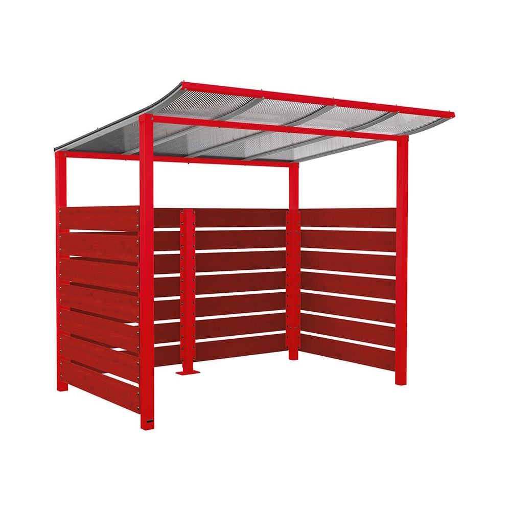 Abri vélos Modulo bardages en stratifié compact RAL3020 - Stratifié acajou - Initial + bardage de fond et latéraux - Scellement direct - Prof 2000mm - PROCITY - 529213.3020.ACAJ