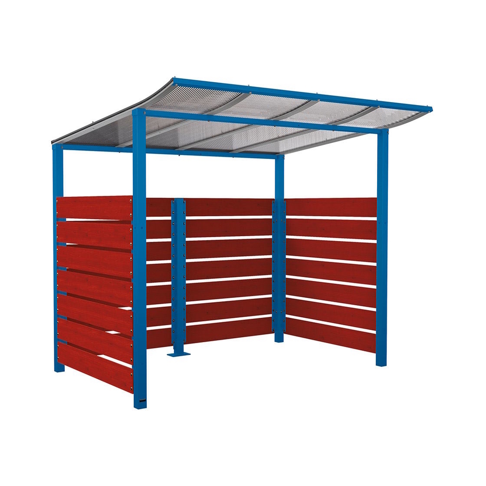 Abri vélos Modulo bardages en stratifié compact RAL5010 - Stratifié acajou - Initial + bardage de fond et latéraux - Scellement direct - Prof 2000mm - PROCITY - 529213.5010.ACAJ