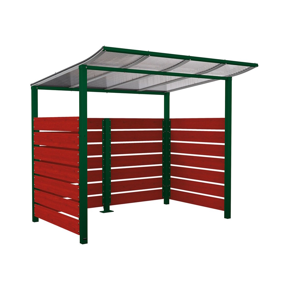 Abri vélos Modulo bardages en stratifié compact RAL6005 - Stratifié acajou - Initial + bardage de fond et latéraux - Scellement direct - Prof 2000mm - PROCITY - 529213.6005.ACAJ