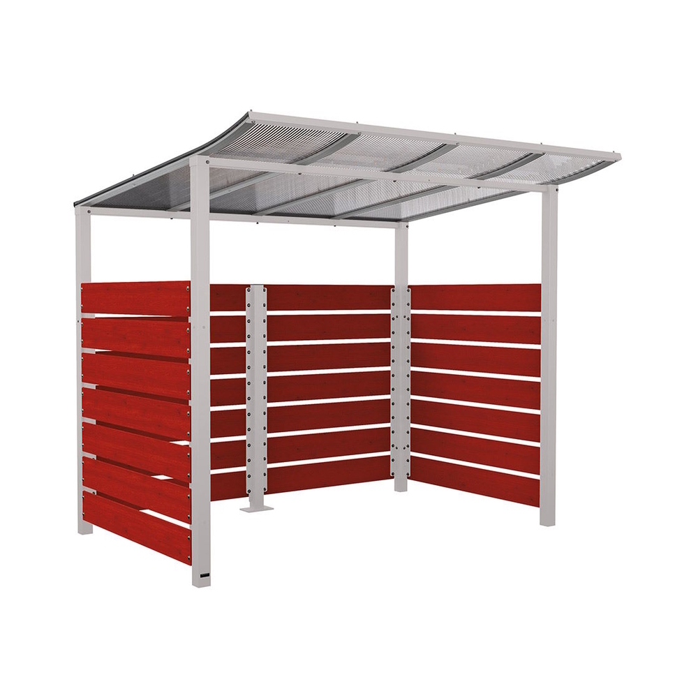 Abri vélos Modulo bardages en stratifié compact RAL7044 - Stratifié acajou - Initial + bardage de fond et latéraux - Scellement direct - Prof 2000mm - PROCITY - 529213.7044.ACAJ
