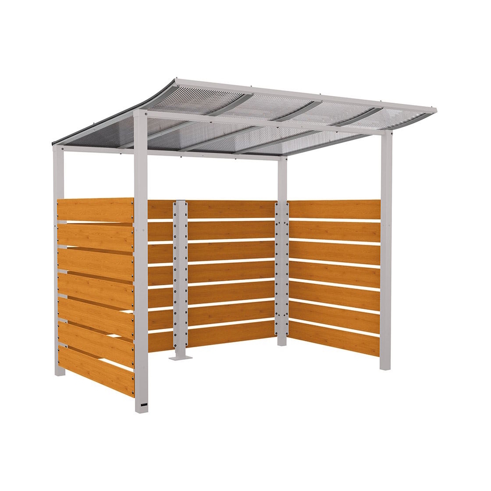 Abri vélos Modulo bardages en stratifié compact RAL7044 - Stratifié chêne clair - Initial + bardage de fond et latéraux - Scellement direct - Prof 2000mm - PROCITY - 529213.7044.CHEC