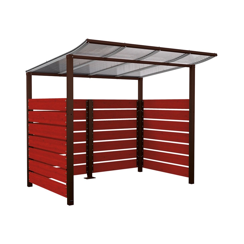 Abri vélos Modulo bardages en stratifié compact RAL8017 - Stratifié acajou - Initial + bardage de fond et latéraux - Scellement direct - Prof 2000mm - PROCITY - 529213.8017.ACAJ