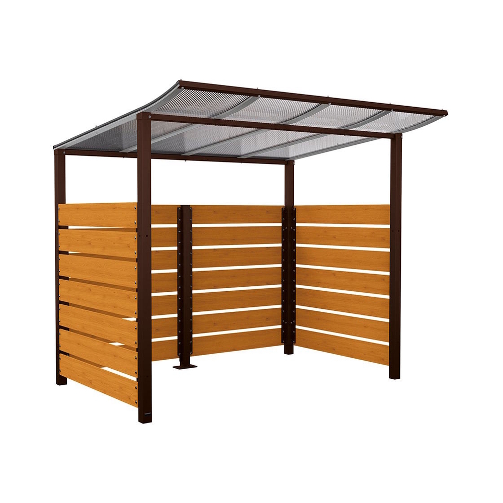 Abri vélos Modulo bardages en stratifié compact RAL8017 - Stratifié chêne clair - Initial + bardage de fond et latéraux - Scellement direct - Prof 2000mm - PROCITY - 529213.8017.CHEC