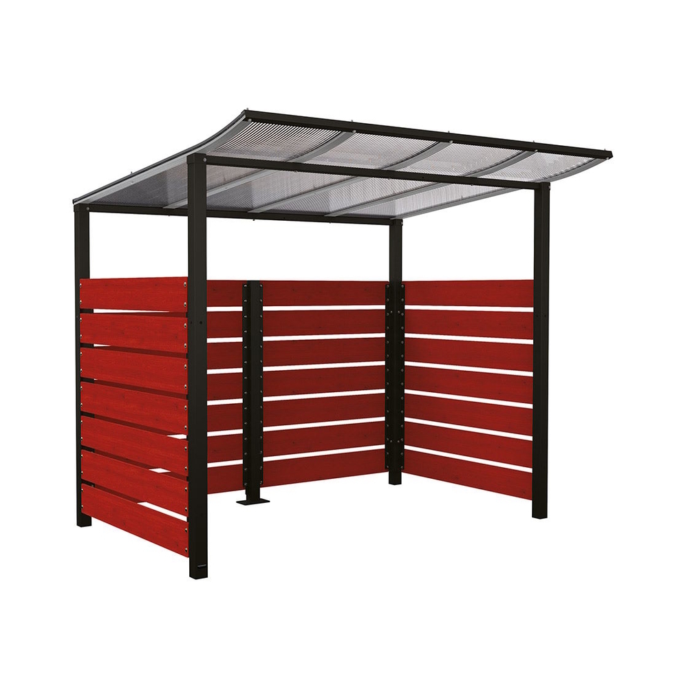 Abri vélos Modulo bardages en stratifié compact RAL9005 - Stratifié acajou - Initial + bardage de fond et latéraux - Scellement direct - Prof 2000mm - PROCITY - 529213.9005.ACAJ