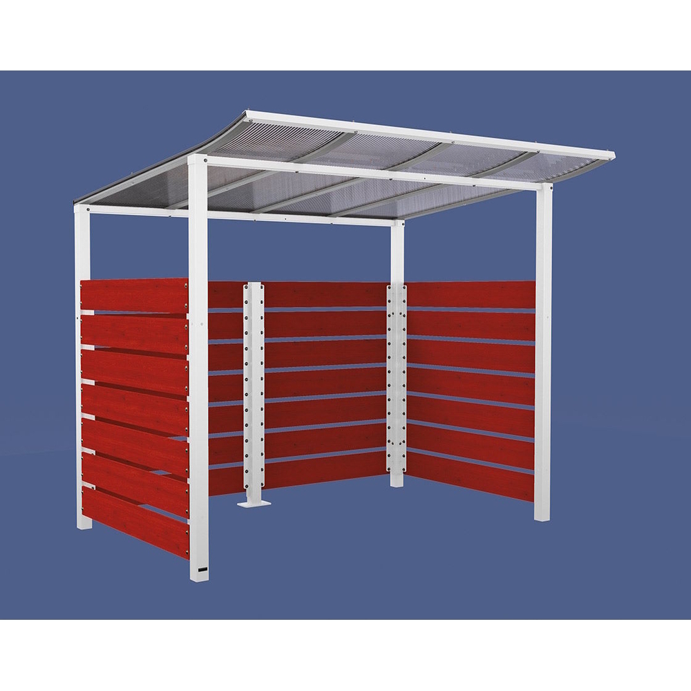 Abri vélos Modulo bardages en stratifié compact RAL9010 - Stratifié acajou - Initial + bardage de fond et latéraux - Scellement direct - Prof 2000mm - PROCITY - 529213.9010.ACAJ