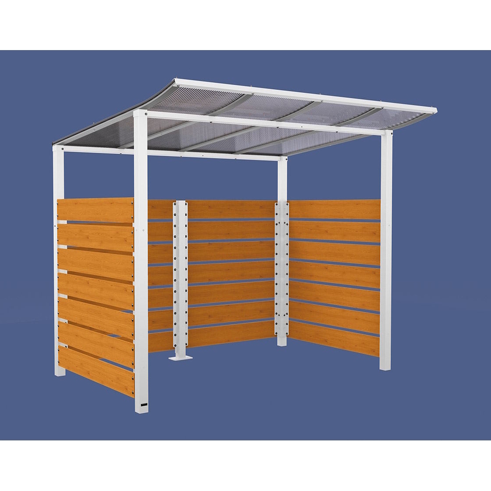 Abri vélos Modulo bardages en stratifié compact RAL9010 - Stratifié chêne clair - Initial + bardage de fond et latéraux - Scellement direct - Prof 2000mm - PROCITY - 529213.9010.CHEC