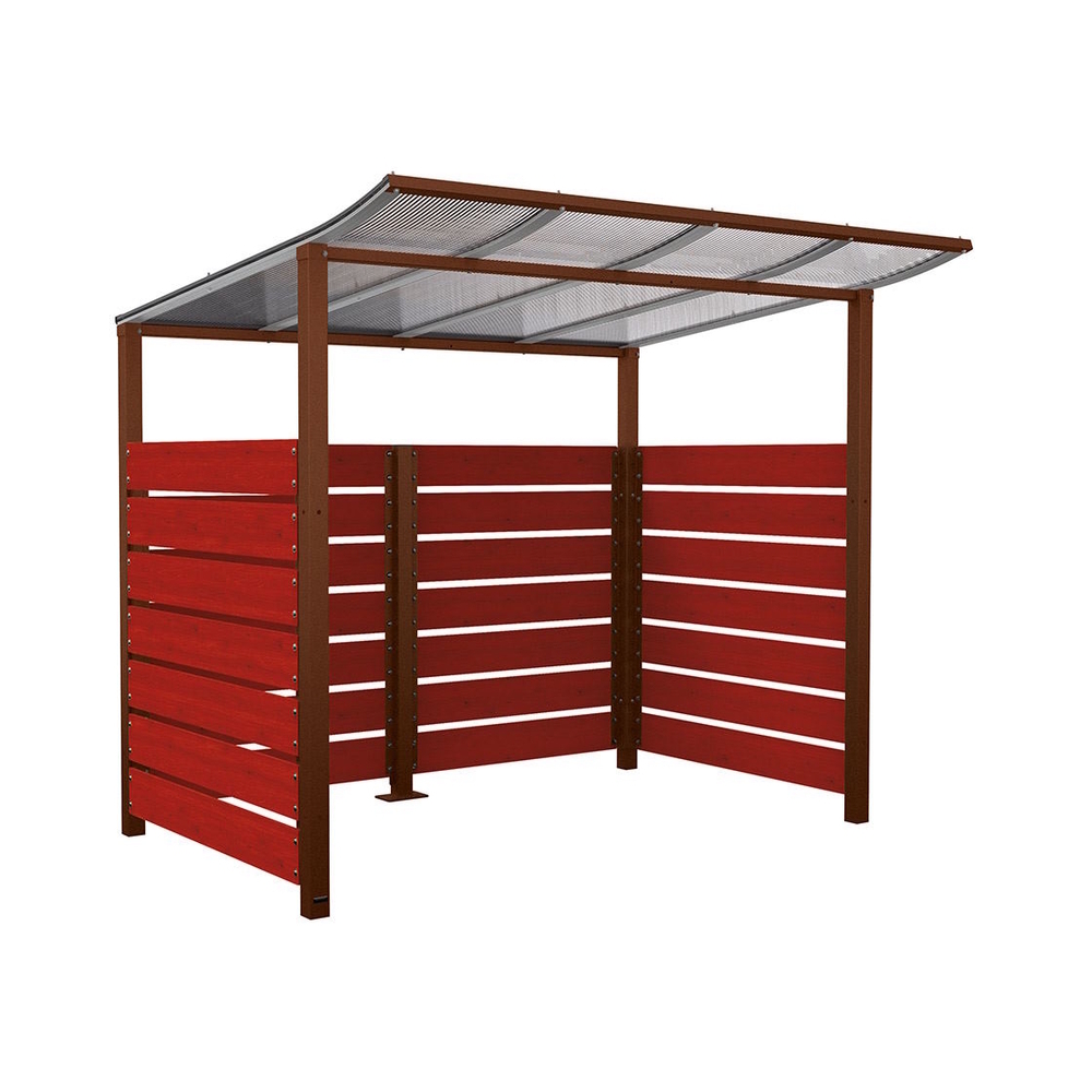 Abri vélos Modulo bardages en stratifié compact Aspect Corten - Stratifié acajou - Initial + bardage de fond et latéraux - Scellement direct - Prof 2000mm - PROCITY - 529213.S025.ACAJ