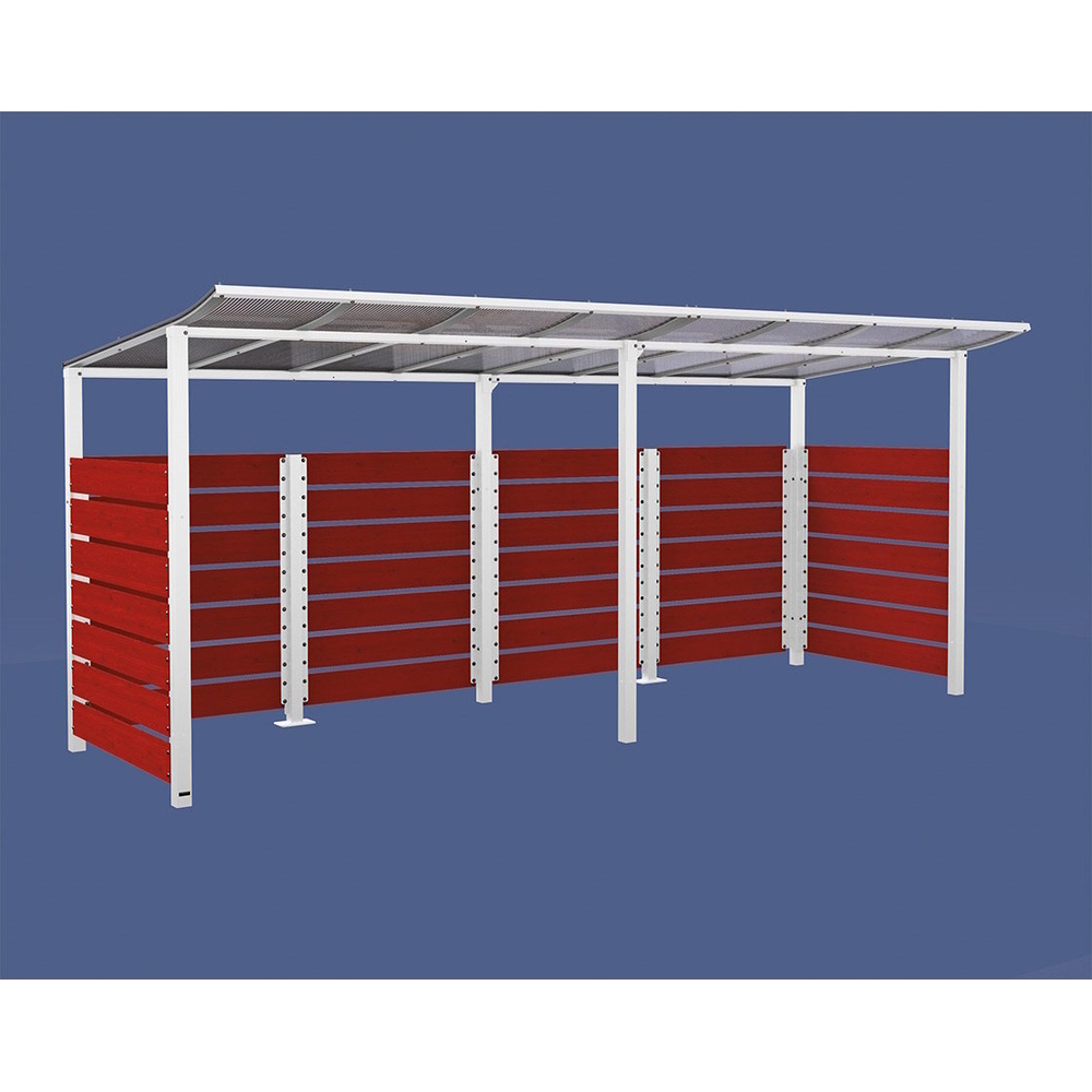 Abri vélos Modulo bardages en stratifié compact RAL9010 - Stratifié chêne clair - initial + compl + bardages de fond et latéraux - Scellement direct - Prof 2000mm - PROCITY - 529214.9010.CHEC