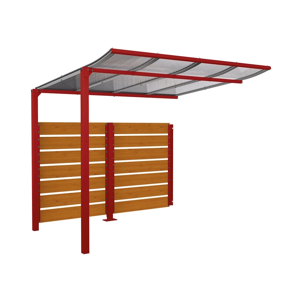 Abri vélos Modulo bardages en stratifié compact RAL3004 - Stratifié chêne clair - compl + bardage de fond - Scellement direct - Prof 2000mm - PROCITY - 529215.3004.CHEC