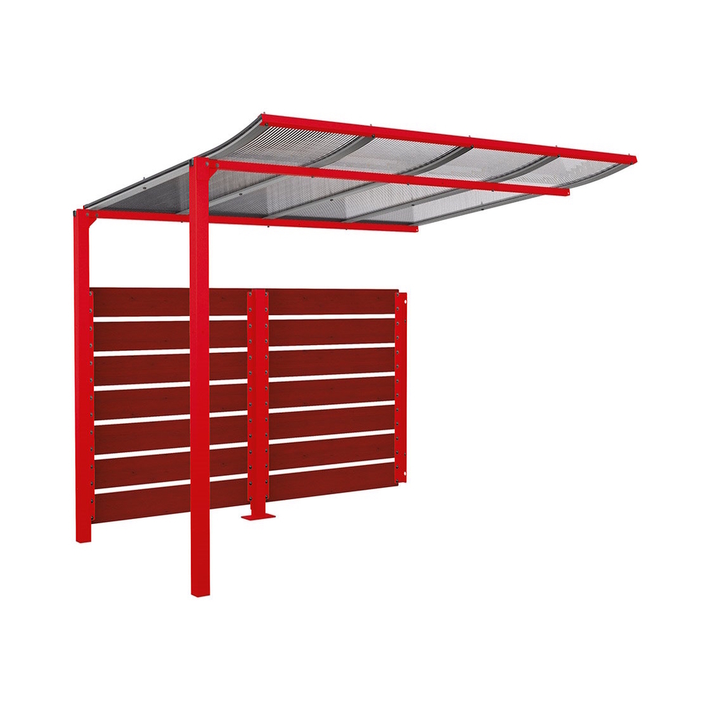 Abri vélos Modulo bardages en stratifié compact RAL3020 - Stratifié acajou - compl + bardage de fond - Scellement direct - Prof 2000mm - PROCITY - 529215.3020.ACAJ