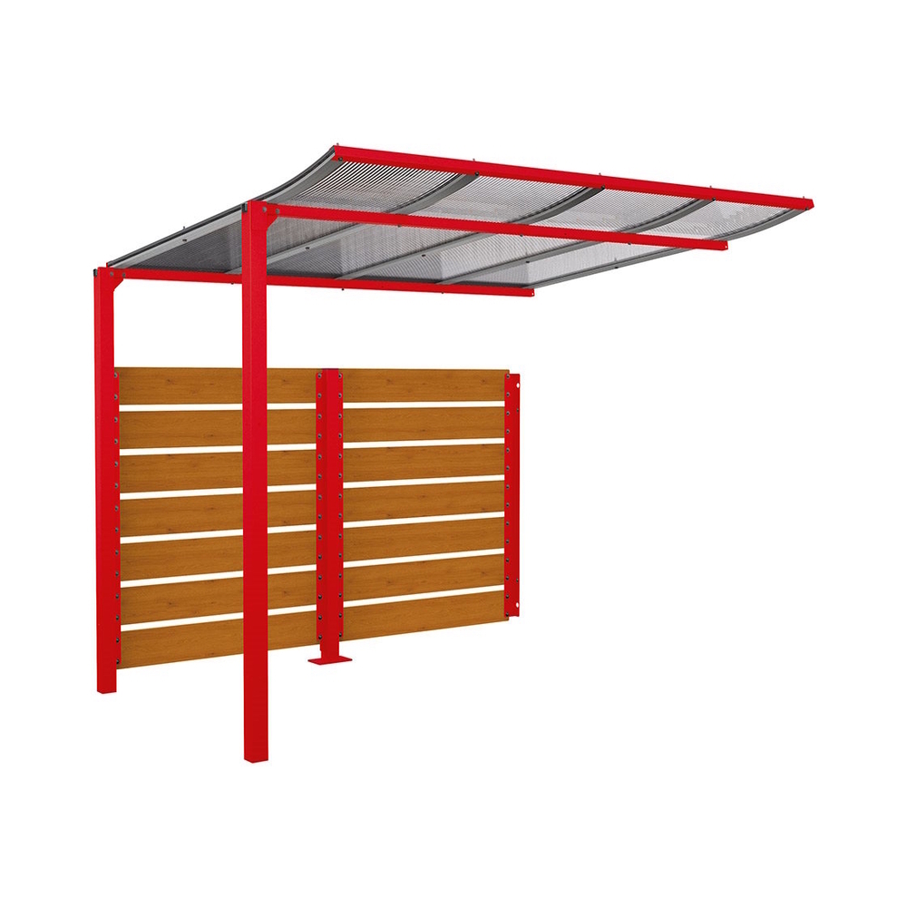Abri vélos Modulo bardages en stratifié compact RAL3020 - Stratifié chêne clair - compl + bardage de fond - Scellement direct - Prof 2000mm - PROCITY - 529215.3020.CHEC