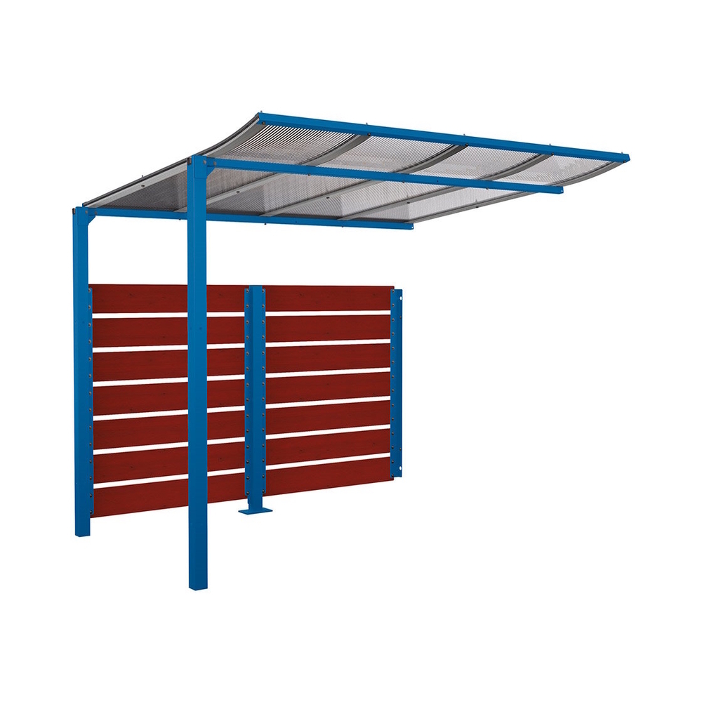 Abri vélos Modulo bardages en stratifié compact RAL5010 - Stratifié acajou - compl + bardage de fond - Scellement direct - Prof 2000mm - PROCITY - 529215.5010.ACAJ