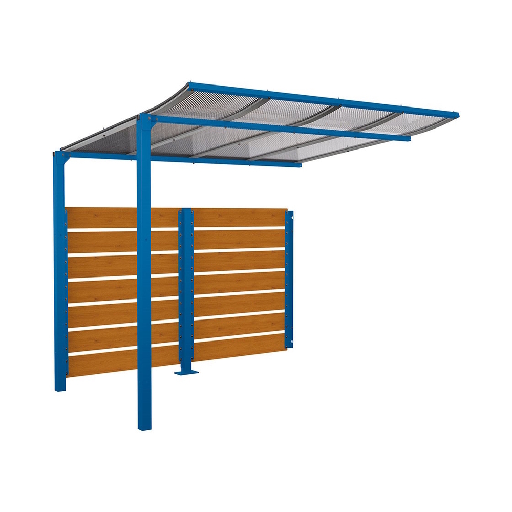 Abri vélos Modulo bardages en stratifié compact RAL5010 - Stratifié chêne clair - compl + bardage de fond - Scellement direct - Prof 2000mm - PROCITY - 529215.5010.CHEC