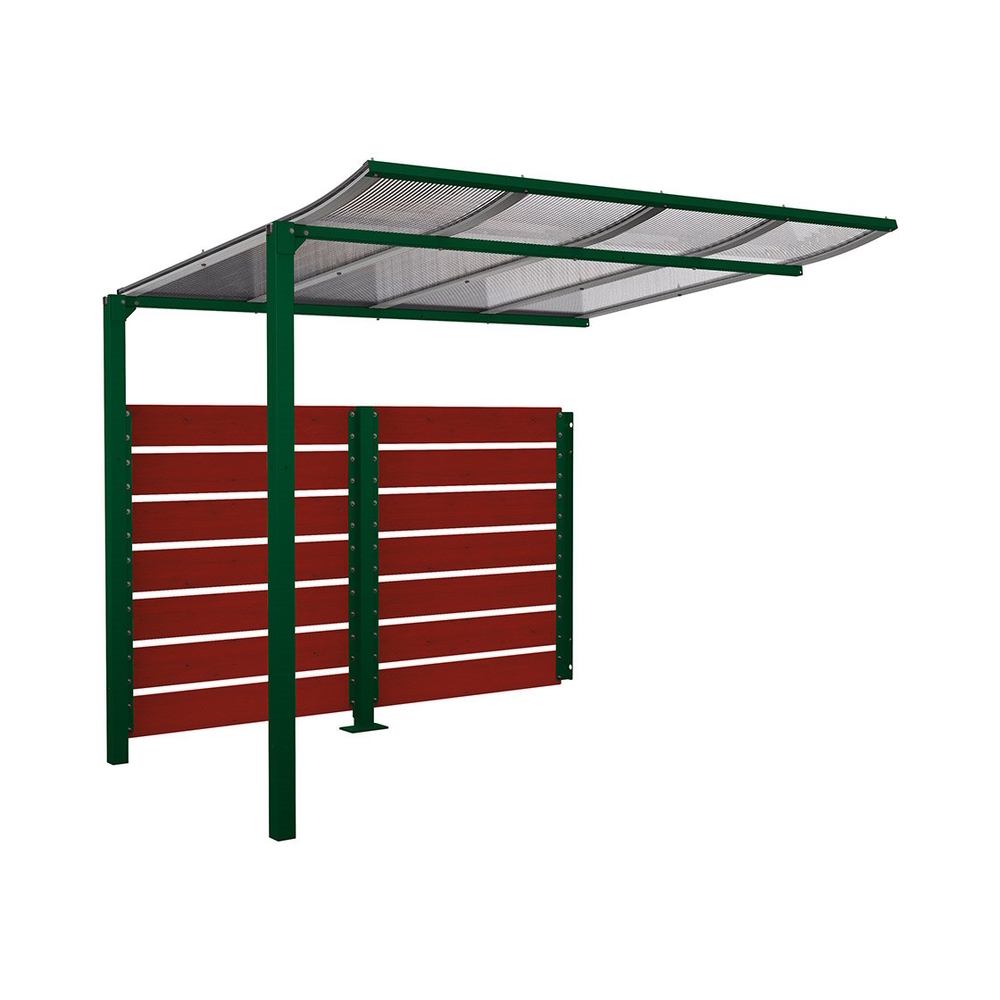 Abri vélos Modulo bardages en stratifié compact RAL6005 - Stratifié acajou - compl + bardage de fond - Scellement direct - Prof 2000mm - PROCITY - 529215.6005.ACAJ